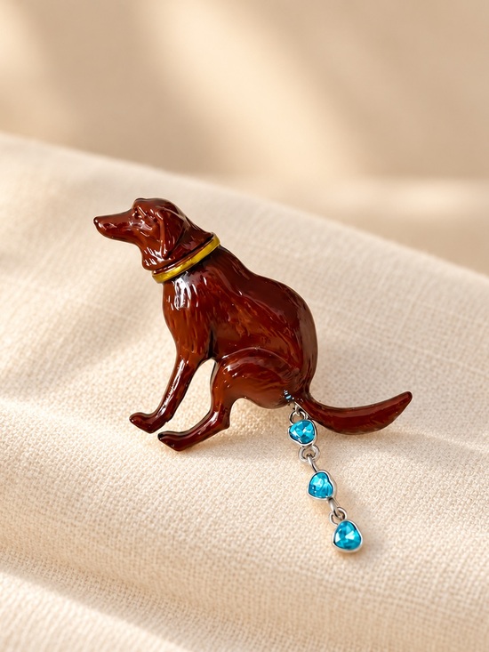 Anthropologie Jewelry - Brooch Brown Dog Pendant with Teal Gem Dangles